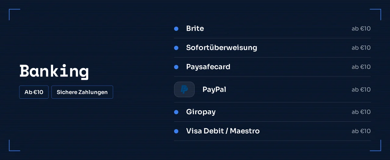 Mit Karte oder E-Wallet einzahlen